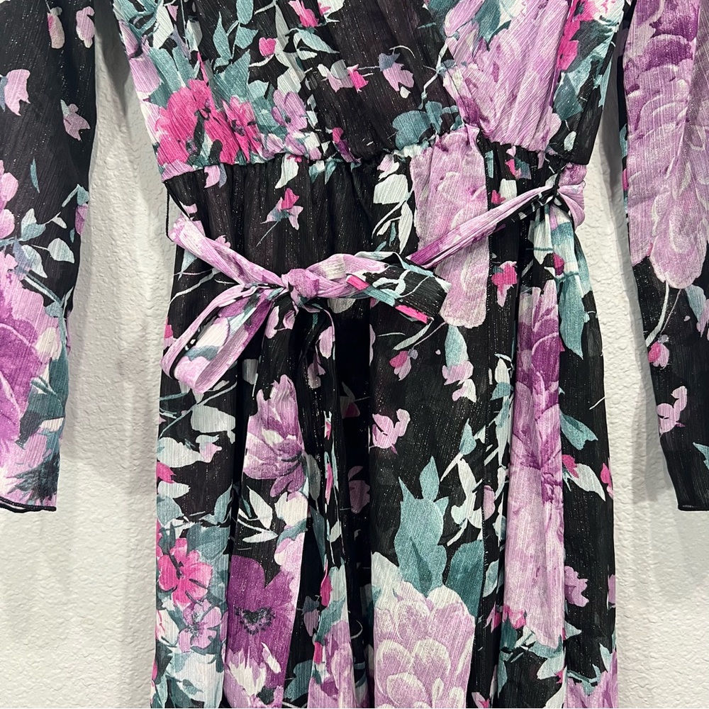 Alexa B Nites Shimmer Wrap Floral Maxi Dress - Picture 4 of 16